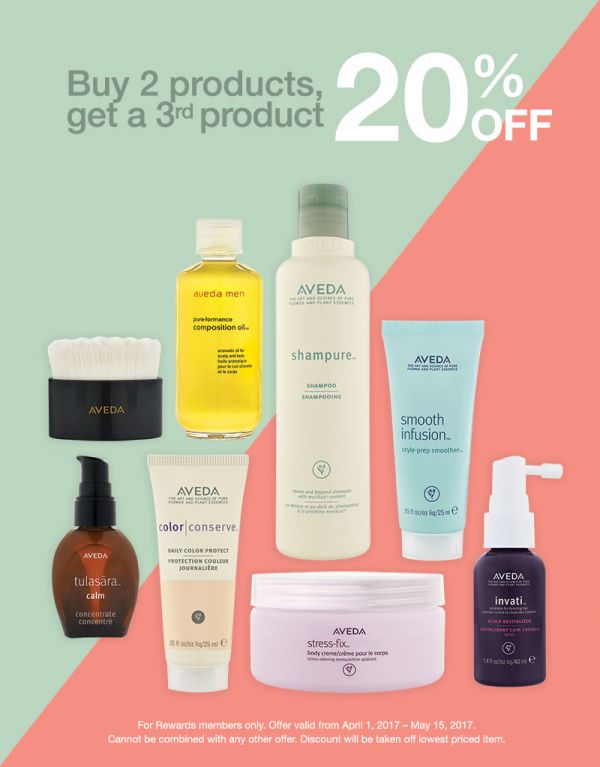 Aveda products offering sale on spring beauty products
