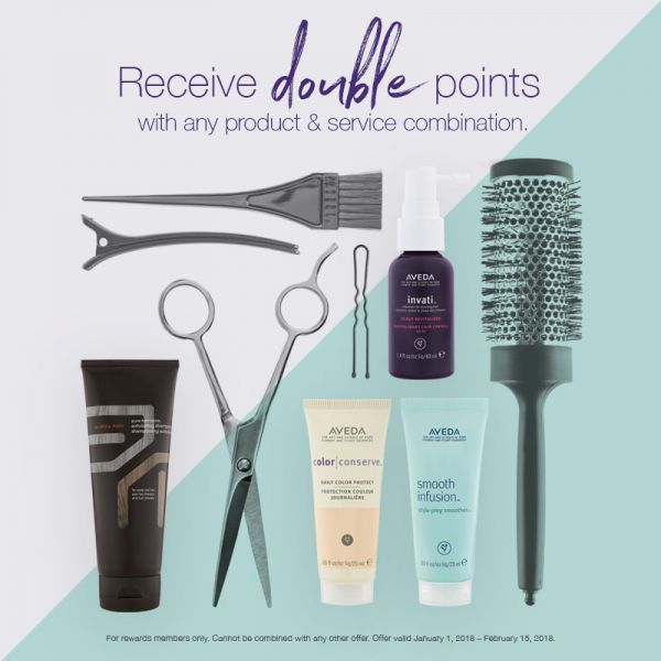 Image of hair brushes and styling tools reading Receive double points