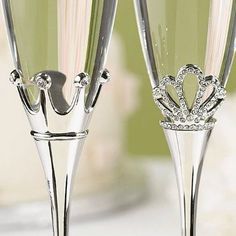 two champagne flute with crown decoration