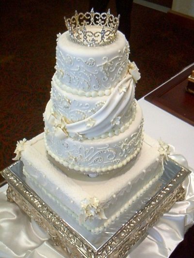 beautiful white wedding cake display