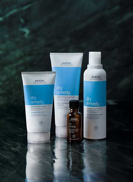 Aveda's dry remedy products on display