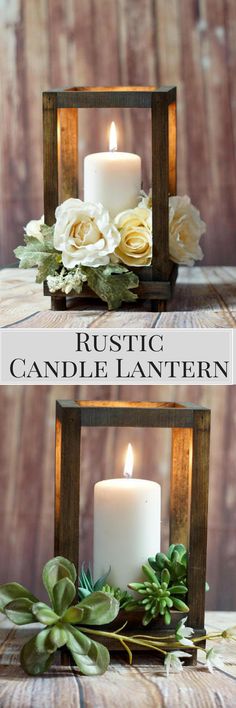 woodsy candle centerpiece with flowers